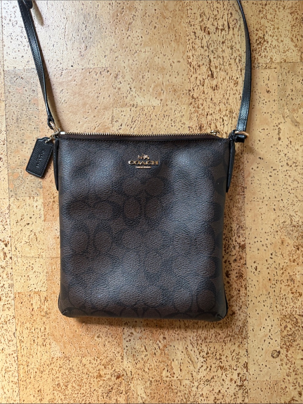 Coach Dark Brown Signature Crossbody Bag with Gold Hardware